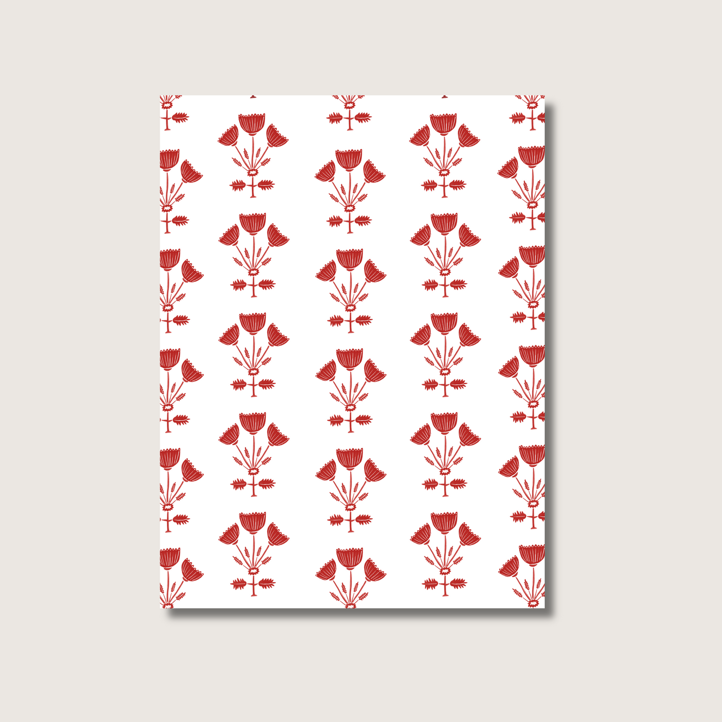 Red Folk Flower Tea Towel