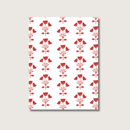 Red Folk Flower Tea Towel