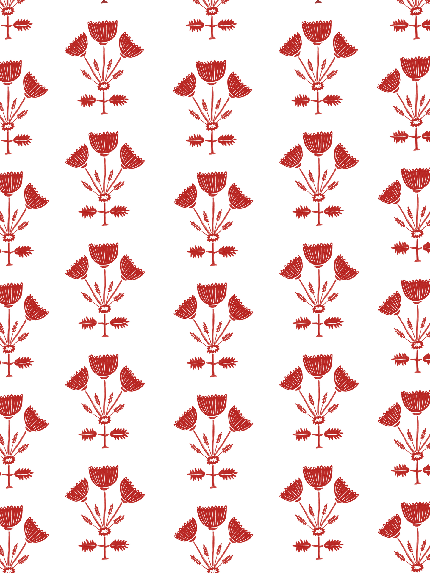 Red Folk Flower Tea Towel